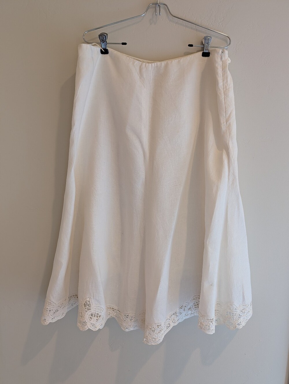 Y2K Banana Republic 100% LINEN ivory Side Zip A Line Midi Skirt